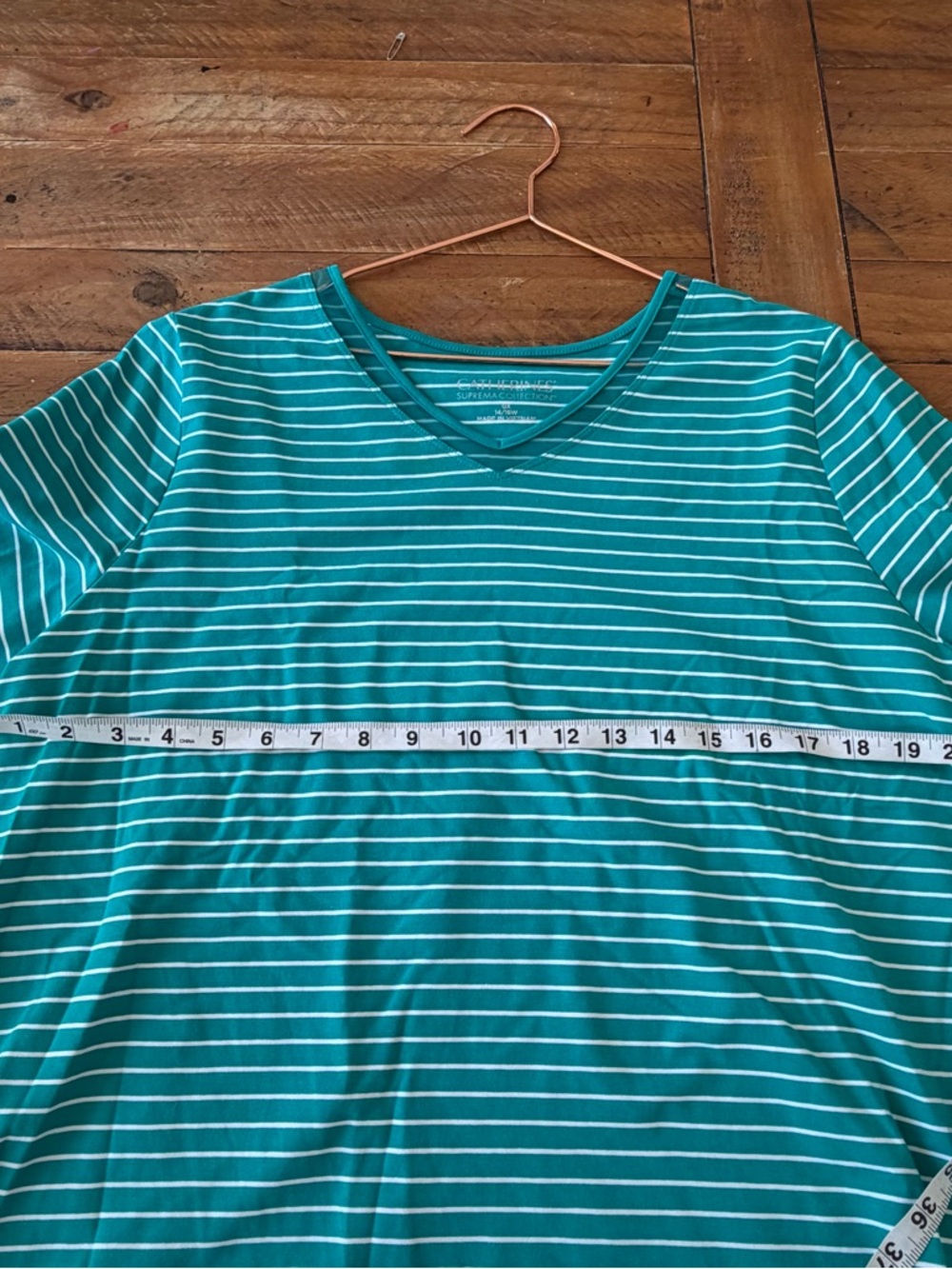 Catherines Teal and White Striped V-Neck Top - Picture 6 of 6